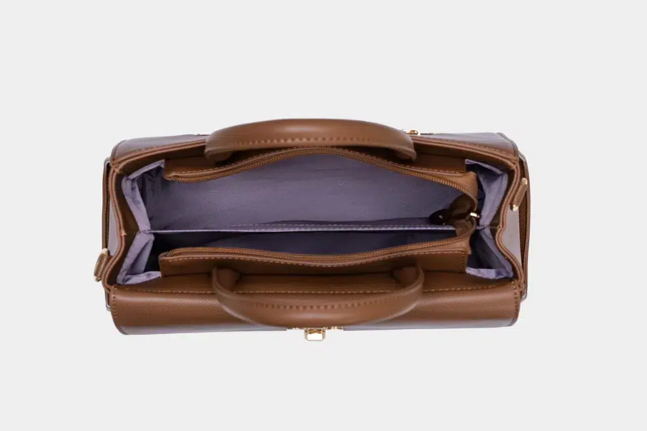 Set of Small Classic Leather Handbag with Wallet - Brown - Image 5