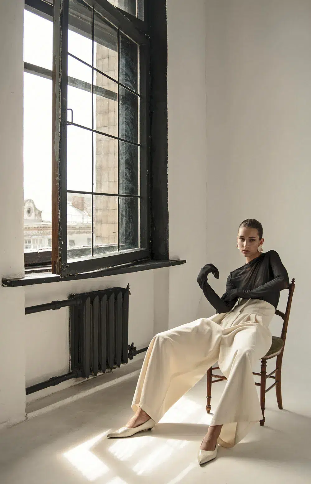 AP014 - Cream Vintage Wool Wide Leg Pants - Image 3